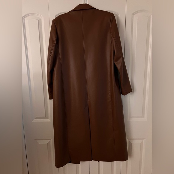 Zara Brown Faux Leather Long Coat NWT Size L | Quiet Luxury Trench Duster - Picture 5 of 5